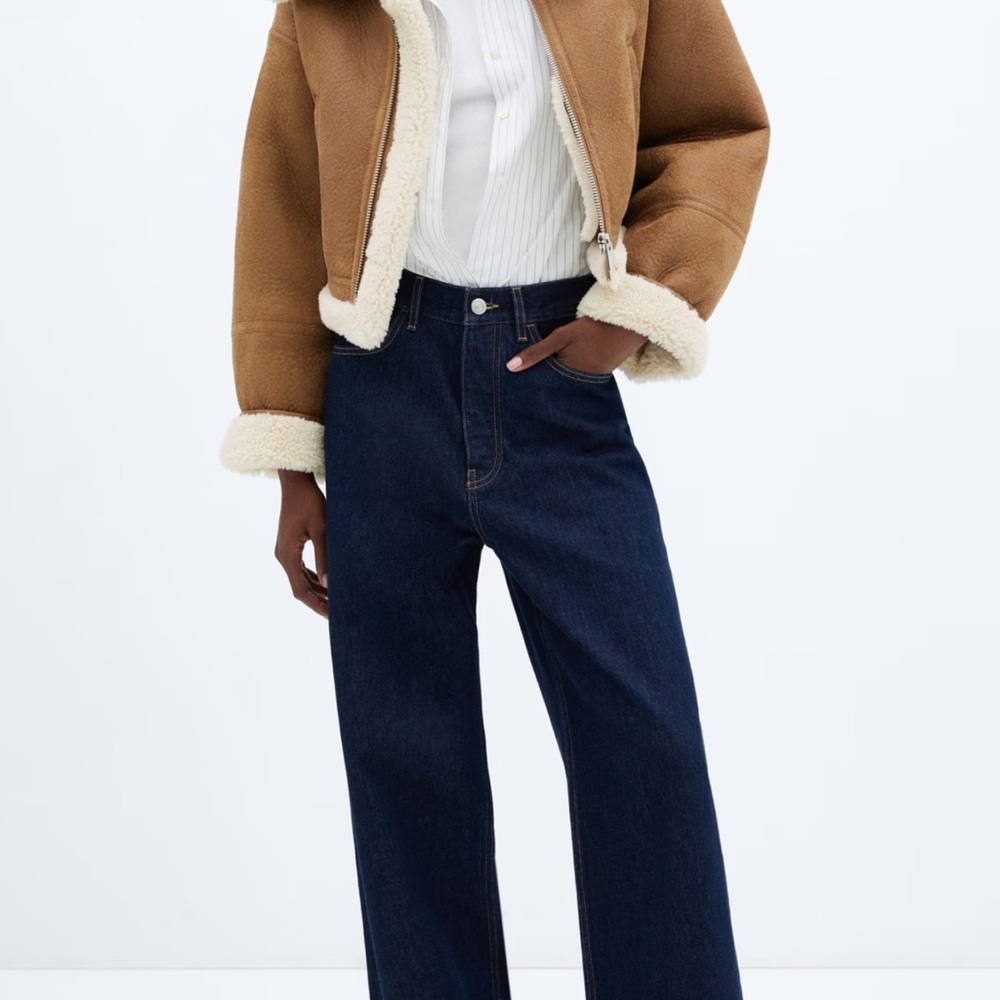 Mango Brown Bomber Jacket with White Trim - Picture 3 of 10